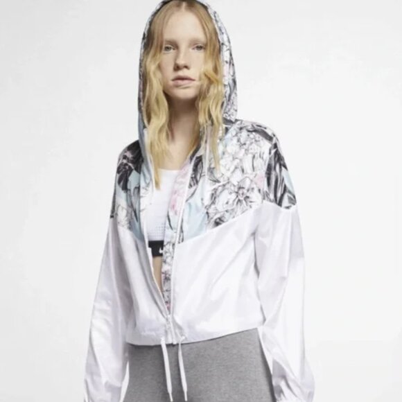 Nike Hyper Femme Windrunner Floral Accent Cropped Hooded Running Jacket Size L - Picture 15 of 16